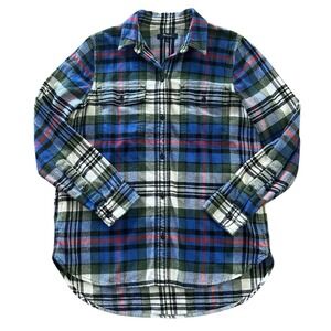 Madewell Shirt Jacket Women's Medium Plaid Blue‎ Pockets 100% Cotton Western